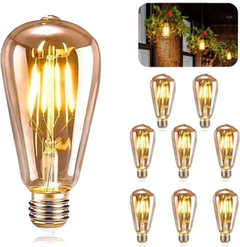 E27 Vintage Glühbirne, 8 Stück, LED E27 ST64 Dekolampe Retro Edison Vintage Antik 4W Warmweiß Filament für Restaurant Ca...