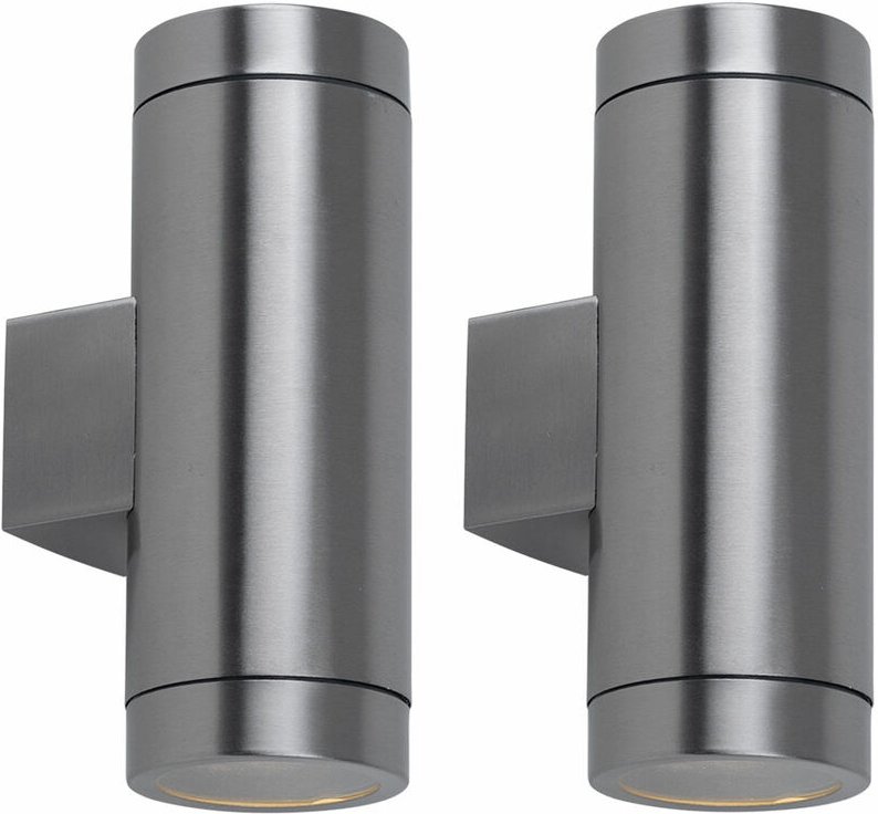 2er Set robuste Außen Wand Up Down Edelstahl Lampen Terrassen Glas Leuchten silber 2-flammig