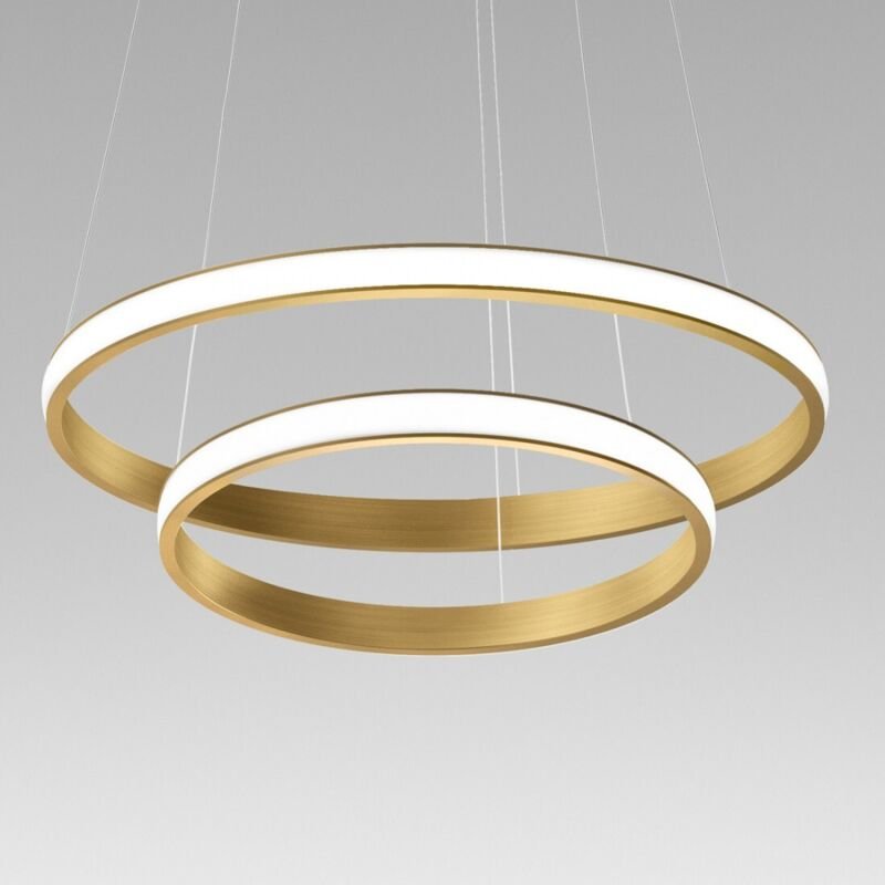 Iole S2 40W dimmbarer LED-Kronleuchter – Moderne Aufhängung aus gebürstetem Gold mit Doppelring, warmes Licht 3000 k, 20...