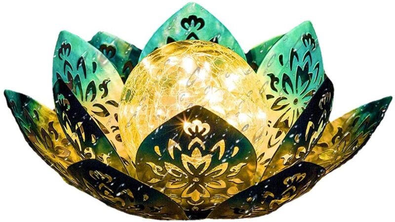 Ausolee Solarlampe für den Außenbereich, Lotusglaskugel-Risslampe, wasserdichte dekorative Solarlampe für den Außenberei...