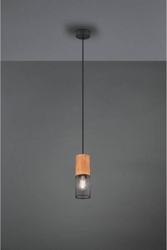 Iperbriko - Aufhängung Tosh Schwarz 1xE27 Holz- und Metallkäfig Ø10 cm Trio Lighting