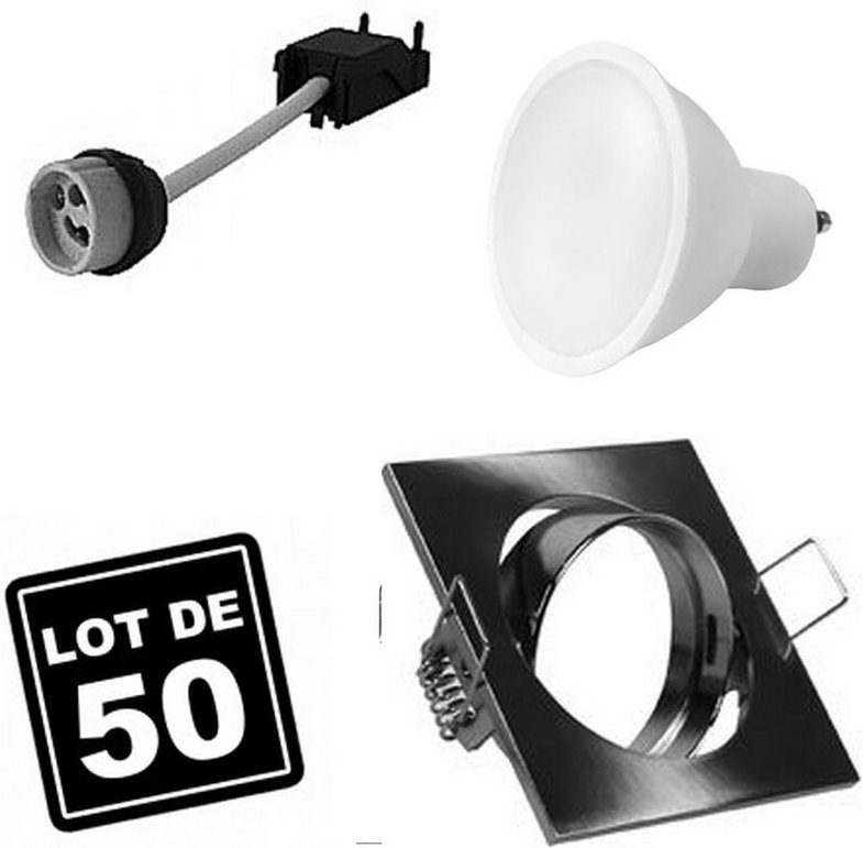 Europalamp - 50 Einbaustrahlers 5W Neutralweiß quadratisch einbaubar schwenkbar Alu gebürstet GU10 led 4500k