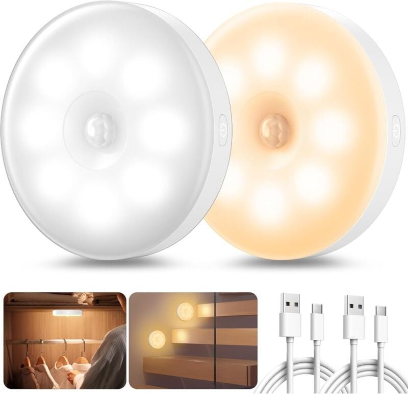 USB wiederaufladbare Lampe mit Bewegungsmelder für den Innenbereich, Nachtlicht mit Bewegungsmelder für Flur, Küche, Tre...