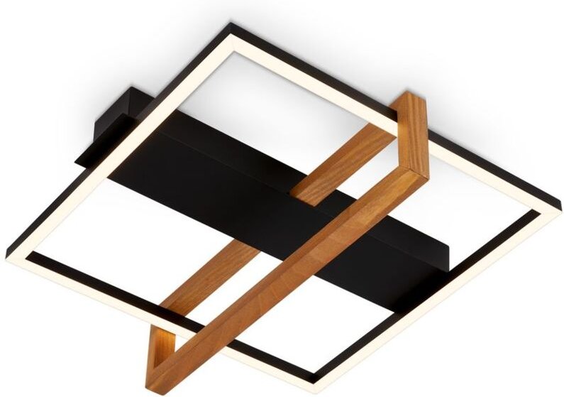 Led ceiling light, black, with wood, LED/14W