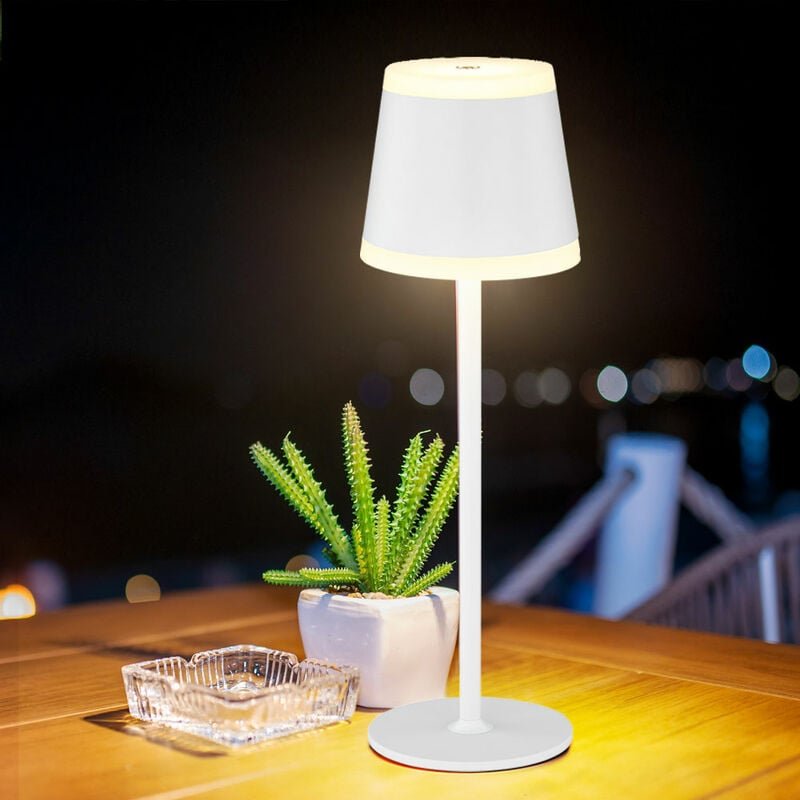 Thumbnail - Tischlampe Tischleuchte Außen weiß led Touchdimmer Akku dimmbar Gartenleuchte usb, Metall Acryl, 2x led warmweiß, DxH 11...