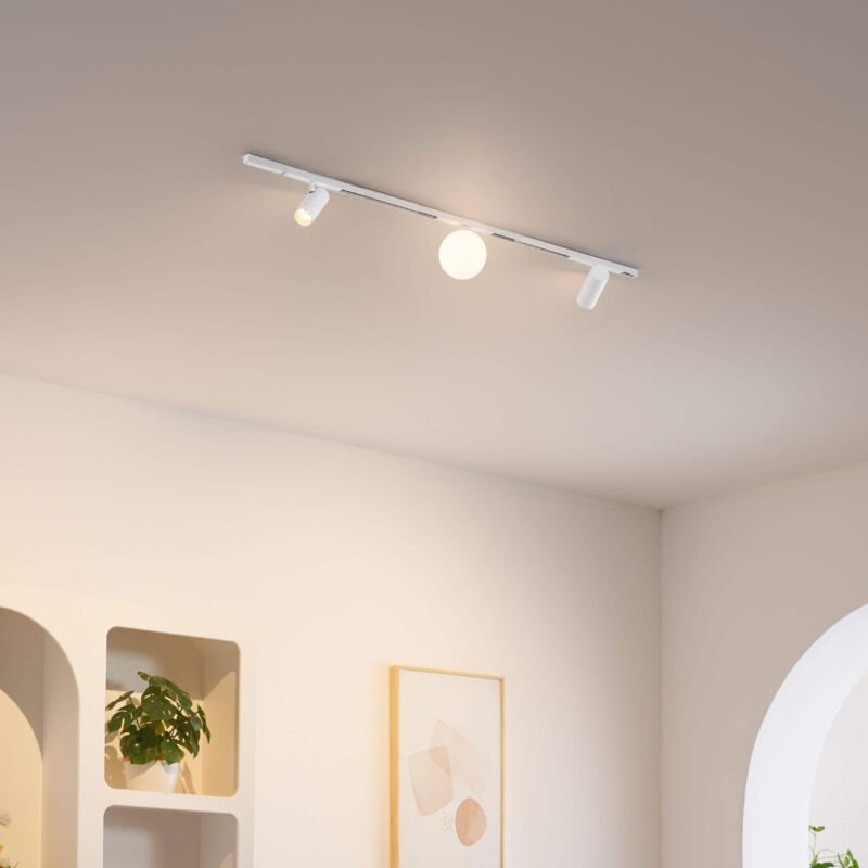 Weiße Magnetschiene 1 m - 1 LED Glaskugel und 2 Spots 17W - Externer Transformator - Lyne