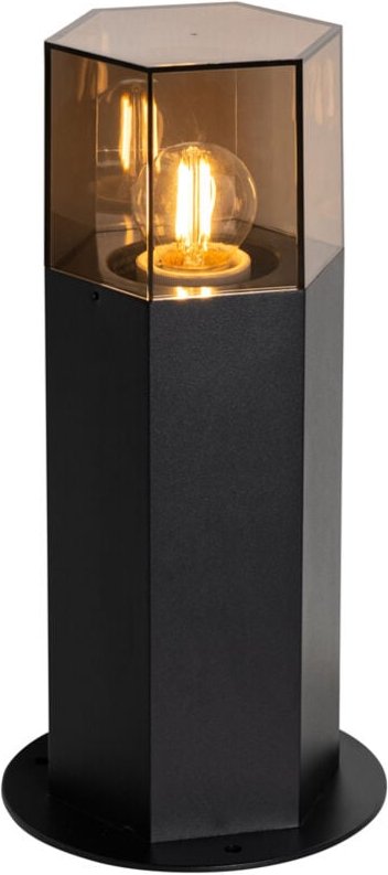 Qazqa - Außen-Stehleuchte schwarz mit Rauchschirm sechseckig 30 cm - Denmark