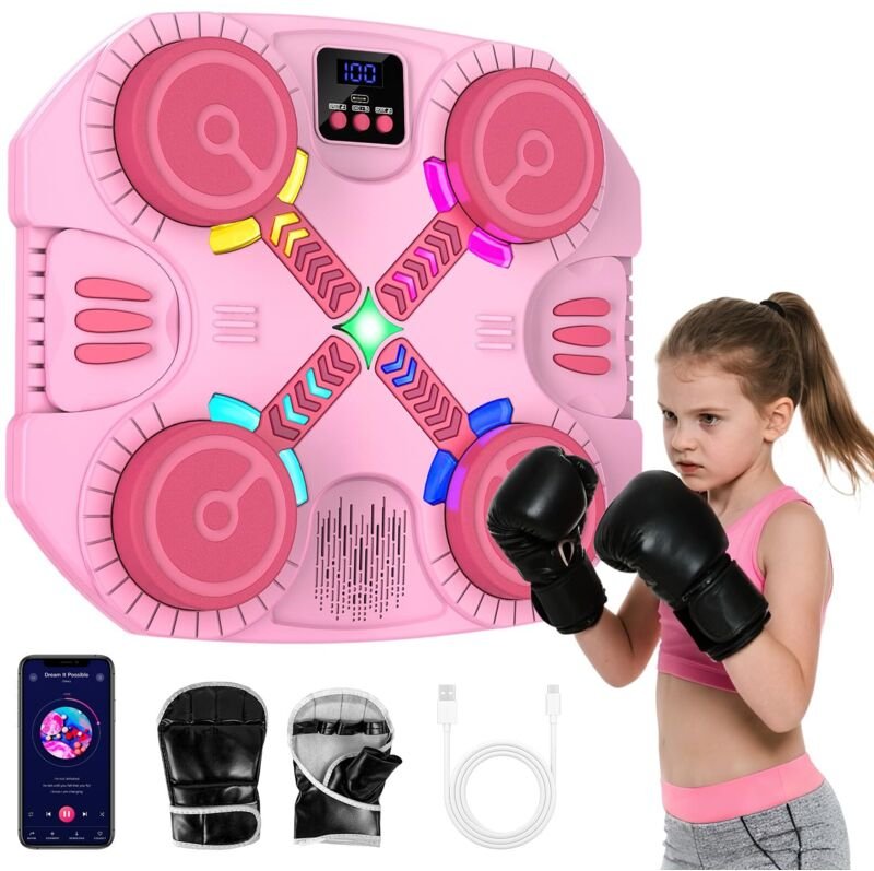 Musikalische Boxmaschine für Kinder, wandmontierte Bluetooth-Boxmaschine mit Handschuhen, Licht- und Sound-Feedback, für...