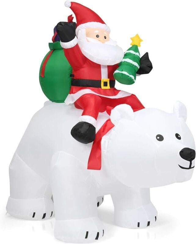 Thumbnail - GOPLUS Weihnachtsmann auf Eisbaer mit LED-Beleuchtung, Aufblasbare Weihnachtsfigur, Lebensgross Weihnachtsdeko, Eingebau...