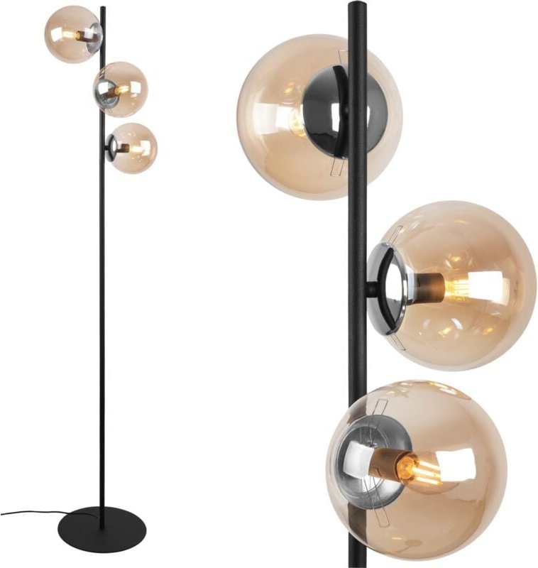 Siena Schwarz Chrom Stehleuchte, 3 Flache Honig-Lampen