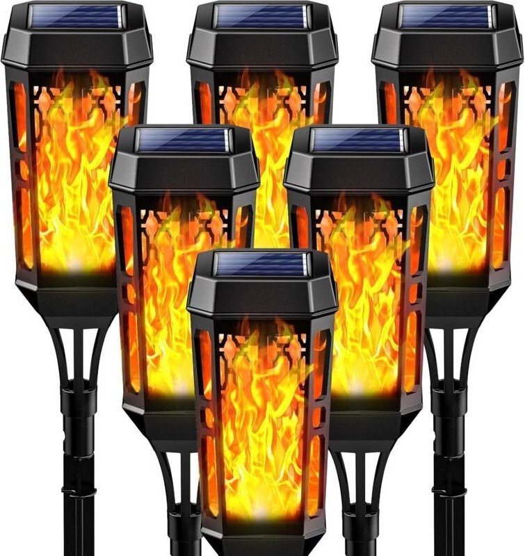 Solarbetriebene Flammenleuchten für den Außenbereich, 6er-Set wasserdichte Solarleuchten mit je 12 LEDs, funkelnde Garte...