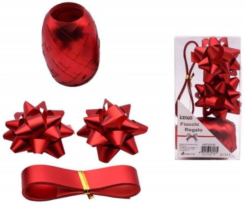 Trade Shop Traesio - Trade Shop - set 2 rosetten 1 rolle 1 glänzendes rosettenband geschenkkarton dekorationen rot -