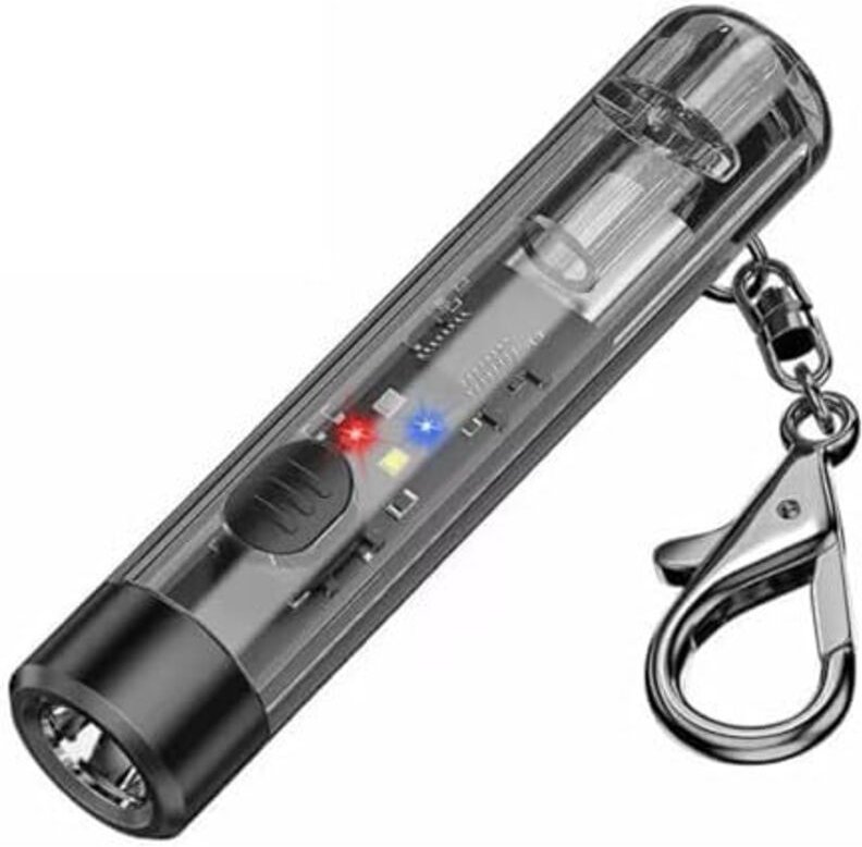 Schlüsselanhänger-Taschenlampe – 80 Lumen, wasserdicht (IPX4), USB-C-aufladbar, 7 Leuchtmodi mit Pfeife für Nachtwanderu...