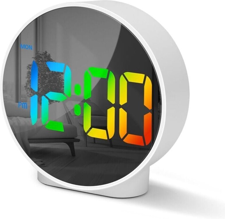 Digitaler Wecker mit gebogenem LED-Display, runder, moderner Digitalwecker mit 2 Weckzeiten, Schlummerfunktion, 12/24-St...