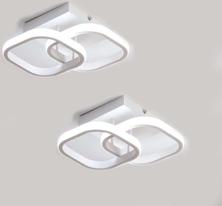 GOECO 2 Stück LED Deckenleuchte 24W Modernes Design Kaltweiß 6000K Quadratischer Kreis Deckenlampe Für Küche Esszimmer S...