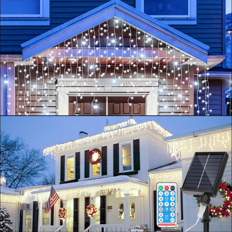 Thumbnail - SWANEW 15M Solar LED Eisregen Lichterkette Außen Innen Kaltweiß Lichtervorhang 600 LEDs Eiszapfen Weihnachtsbeleuchtung ...