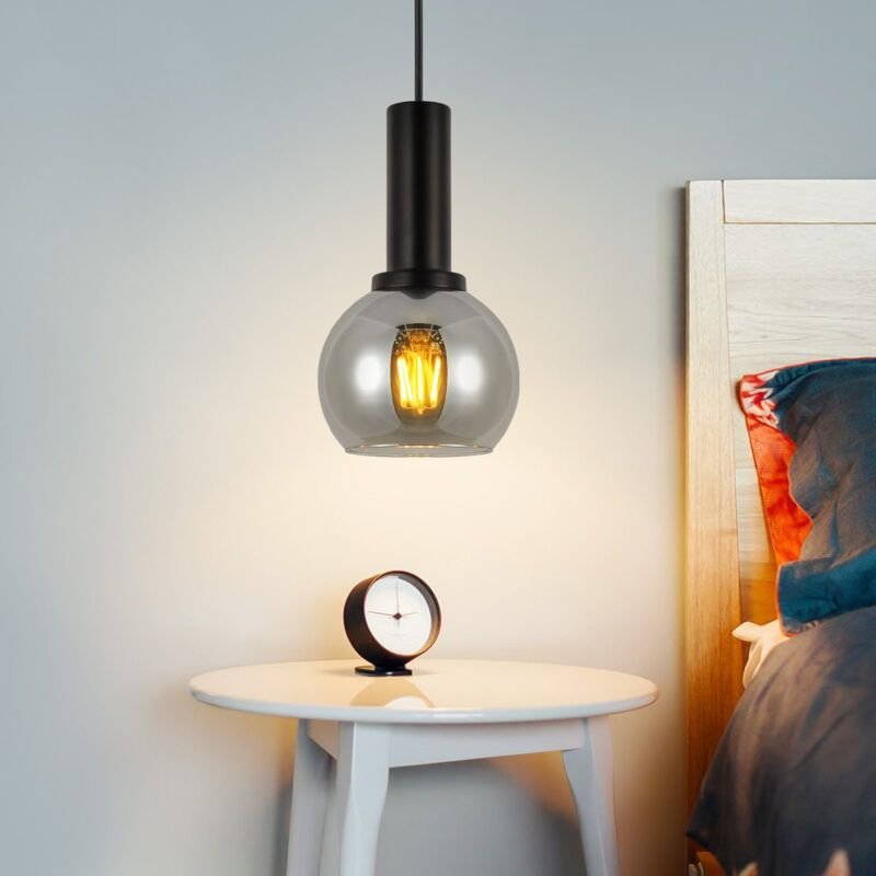 Gbly - Hängelampe Vintage Pendelleuchte Esstisch - Glas Hängeleuchte 1Flammig Schwarz Esszimmerlampe Industrial E27 Pend...