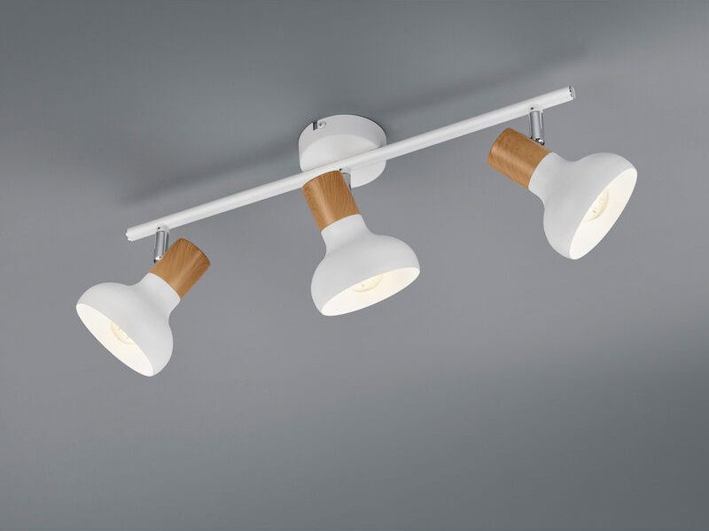 Led Deckenstrahler aus Metall in Weiß & Holzoptik, Breite 47cm