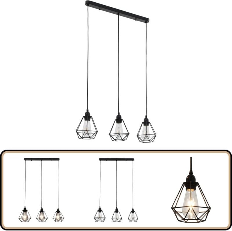 Vidaxl - Deckenleuchte mit Diamant-Design Schwarz 3 x E27 Glühbirnen - Metalldeckeleuchte - Deckenleuchte Schwarz - Desi...