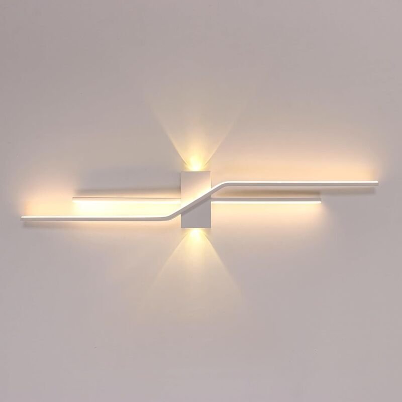 GOECO Geometrische LED-Wandleuchte aus Aluminium, Weiß, 100 x 15 x 6 cm, dreifarbiges Licht (einstellbar), für Wohnzimme...