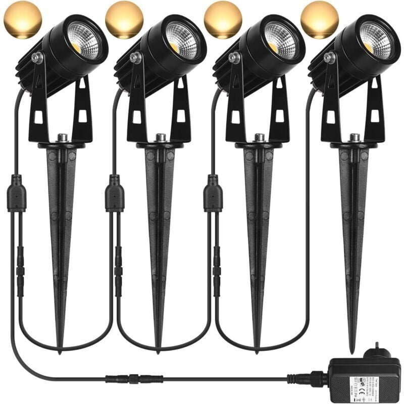 Thumbnail - LED-Außenstrahler, Gartenbeleuchtungsset 4 x 3 w, Warmweiß 3000 k, 1440 lm, mit Erdspieß, IP65 wasserdichter LED-Außenst...