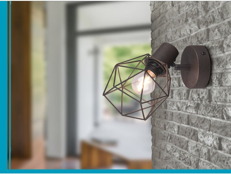 Meinewunschleuchte - Industrial Wandstrahler narda Gitterschirm Rost-Optik, Breite 12cm