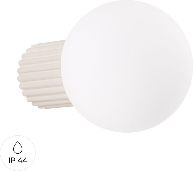 Moderne beige Wandleuchte mit geriffeltem Glaskorpus und weißer Kugel für Bad oder Flur, 1xG9 8W IP44 HALO Sollux Lighti...