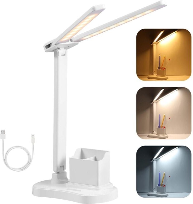 LED-Schreibtischlampe, 3 Helligkeiten, 3 Farben, Schreibtischlampe, Augenschutz, Schreibtischleuchte, USB-C-Stromversorg...