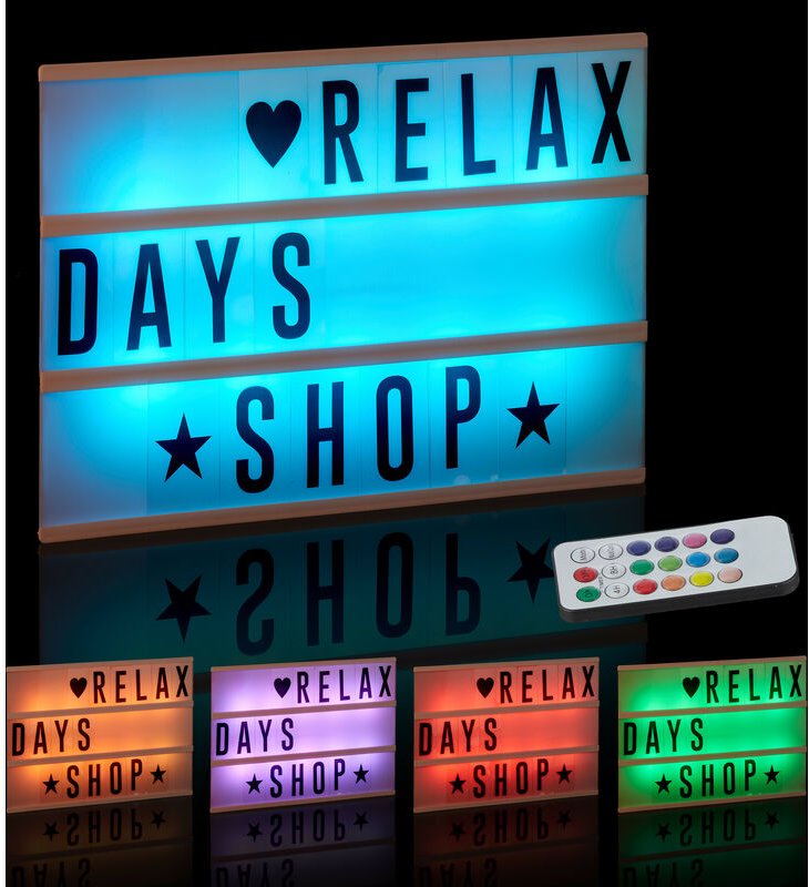 Relaxdays - Lightbox mit Farbwechsel, Leuchtkasten, 85 Buchstaben & Symbole, 3 Zeilen, Lichtbox batteriebetrieben, weiß
