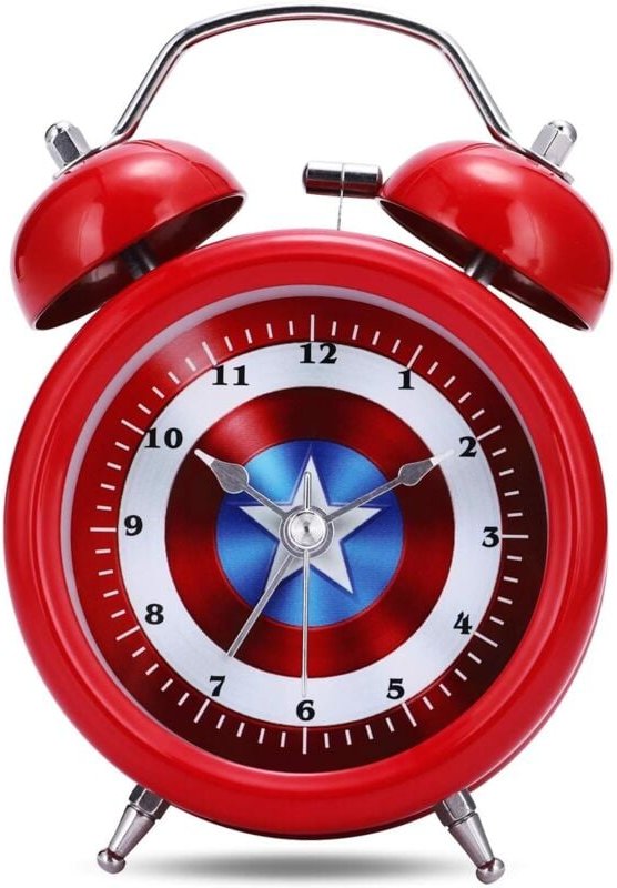 Lautloser Kinderwecker „Captain“, rot, mit Doppelglocke, Tischuhr, geräuschlos und mit Nachtlicht