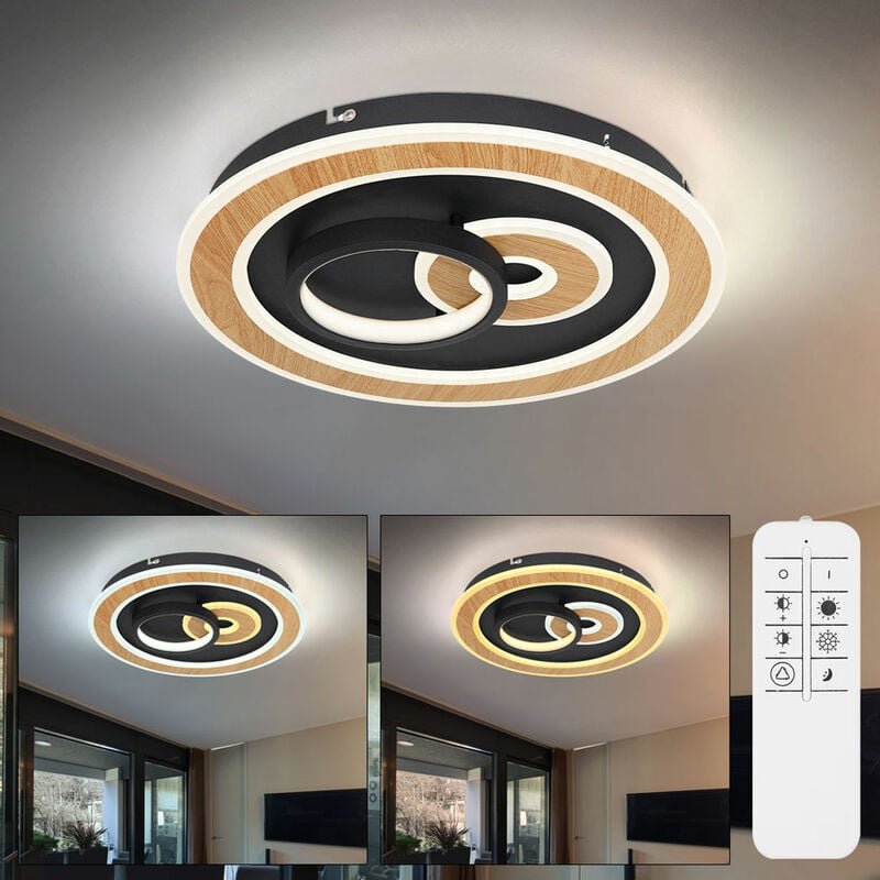 Deckenlampe Schlafzimmerleuchte Tageslichtlampe, Holzoptik, Metall Acryl, schwarz opal, led 40 w 1650 lm 2700-6500 k war...