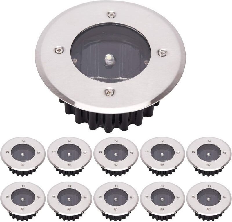 LED Solar Bodenleuchte 10er Pack, Außenleuchte, Straßenleuchte, Erdleuchte, Wasserdicht IP65 (Kaltweiß, Rund) [Energiekl...