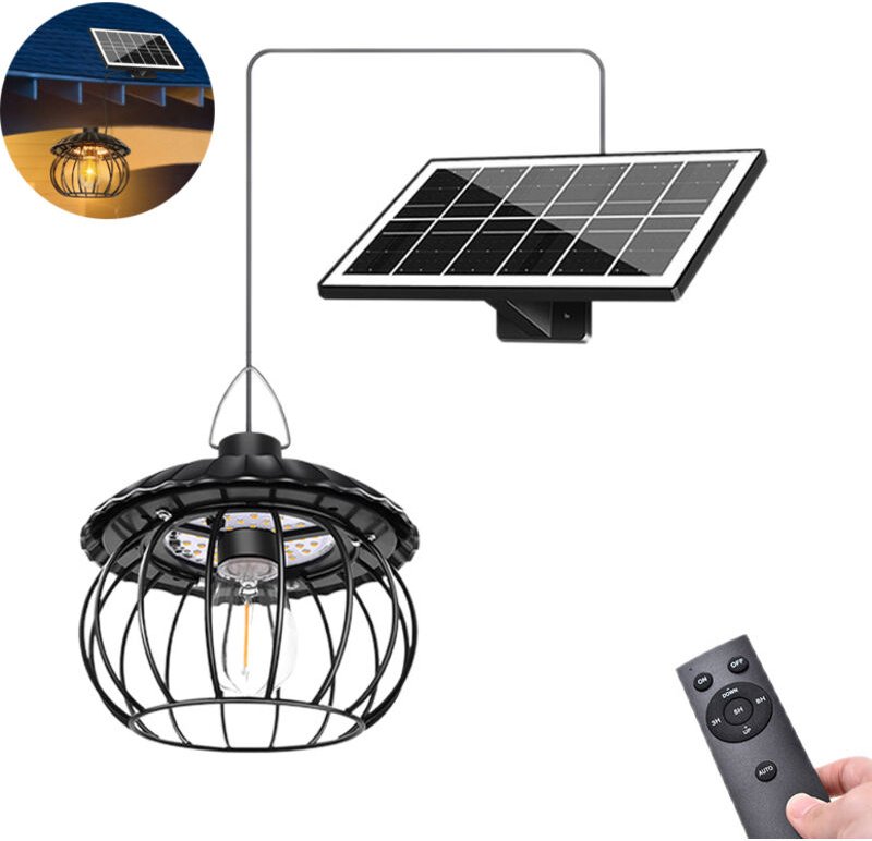 Solar-Pendelleuchte mit einem Kopf, wasserdichte Außenhängeleuchte mit Fernbedienung, für Terrassen und Veranden (warmes...