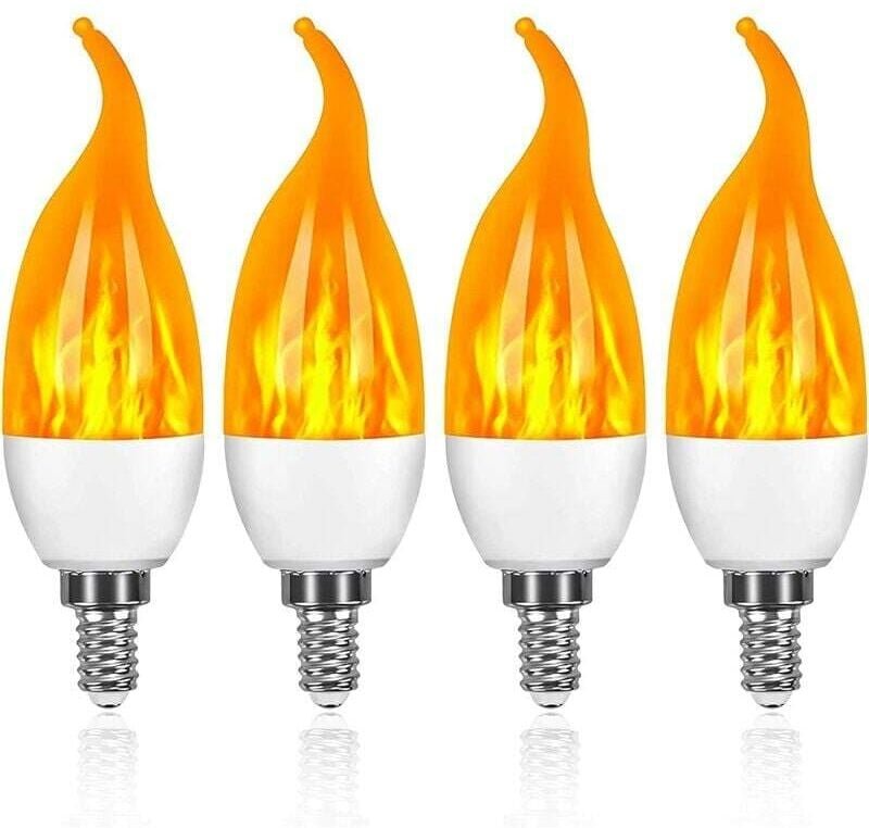 Set mit 4 LED-Glühbirnen (3 W, E14, Flammeneffekt) mit 1 Beleuchtungsmodus, dekorative Glühbirnen für Halloween, Weihnac...