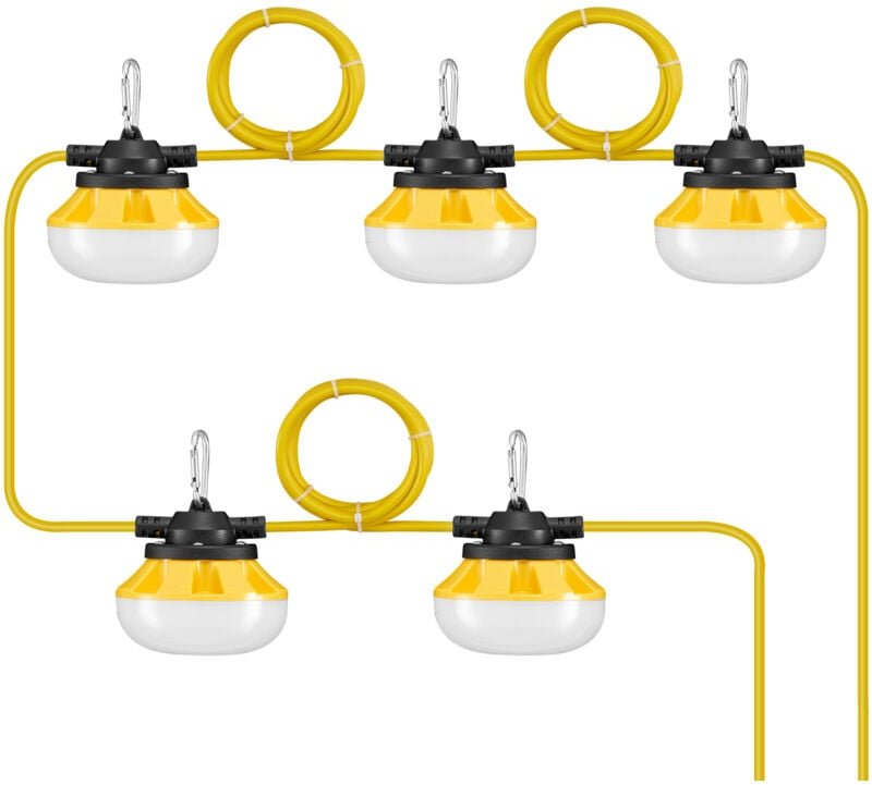 Thumbnail - Led Baustrahler 15,24 m, 50 w, 5000 lm, 5er-Lichterkette für Industriebeleuchtung, 5000 k Tageslicht & IP65, mit Aufhäng...