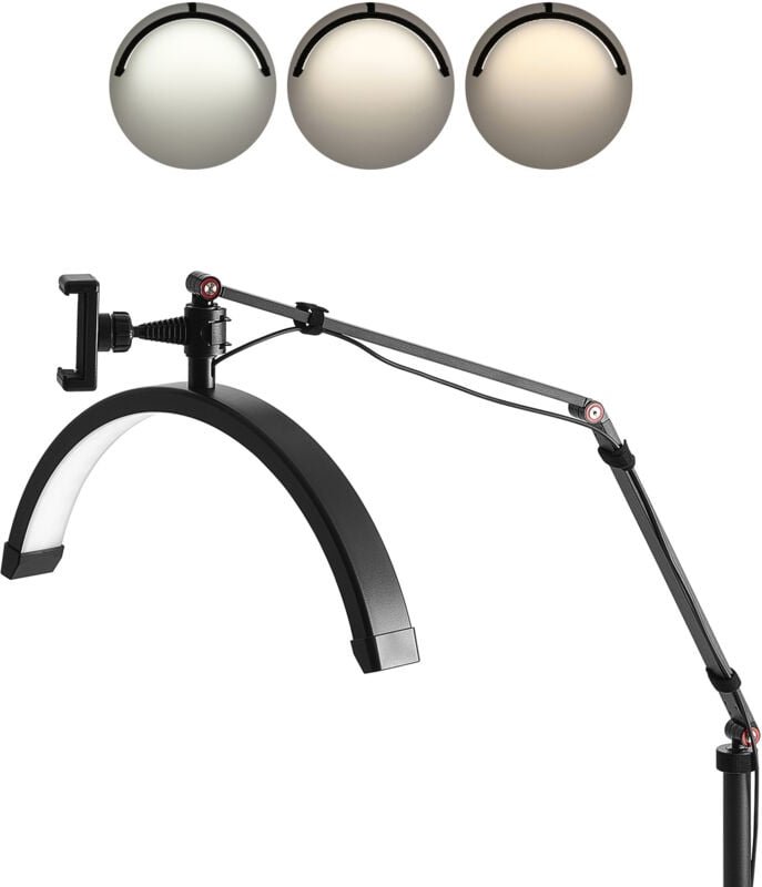 Halbmondlicht für Kosmetikerinnen – 2-in-1 LED-Steh- und Schreibtischlampe mit gewölbtem Design, Handyhalterung und Fern...