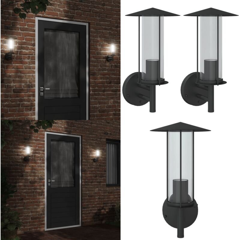 Außenwandleuchten 2 Stk. Schwarz Edelstahl - Outdoor-Beleuchtung - Wandleuchte - Edelstahl - Gartenleuchte - Außenschein...