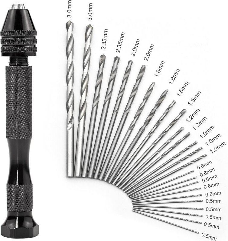 Mumu - Mini-Präzisions-Handbohrer-Set mit 25 Spiralbohrern (0,5–3,0 mm), Präzisionsdrehwerkzeuge für Metall, Holz, Kunst...