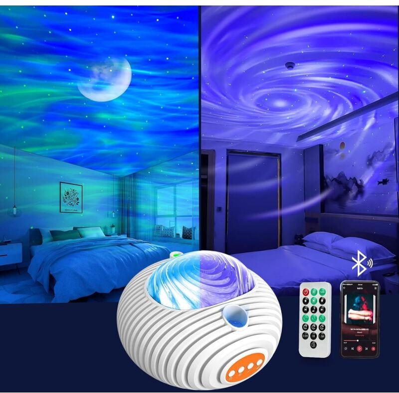 Sternenhimmel-Projektor, Doppeleffekt-Galaxie-Projektorlampe, Nordlichter und Milchstraßen-Sternprojektor mit Bluetooth-...