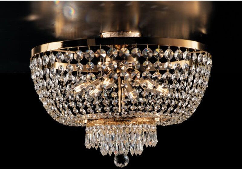 Mozart - Deckenleuchte aus Eisen und goldenem Messing mit Strasssteinen 6 Lichter H.37 - Ø50 - BL189-PL6-OR