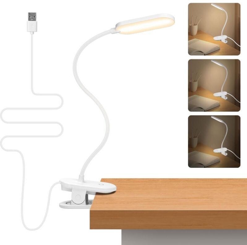 LED-Leseleuchte fürs Bett: Klemmleuchte mit Touch-Dimmung, 360° verstellbarem, flexiblem Arm, 3 Helligkeitsstufen, augen...