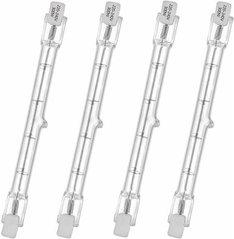 HaloLine Halogenröhre, R7S-Sockel, T3-Halogenröhrenlampe, 230 V, 300 Watt, 118 mm, Warmweiß – 2800 K (4 Stück)..DEBUNS