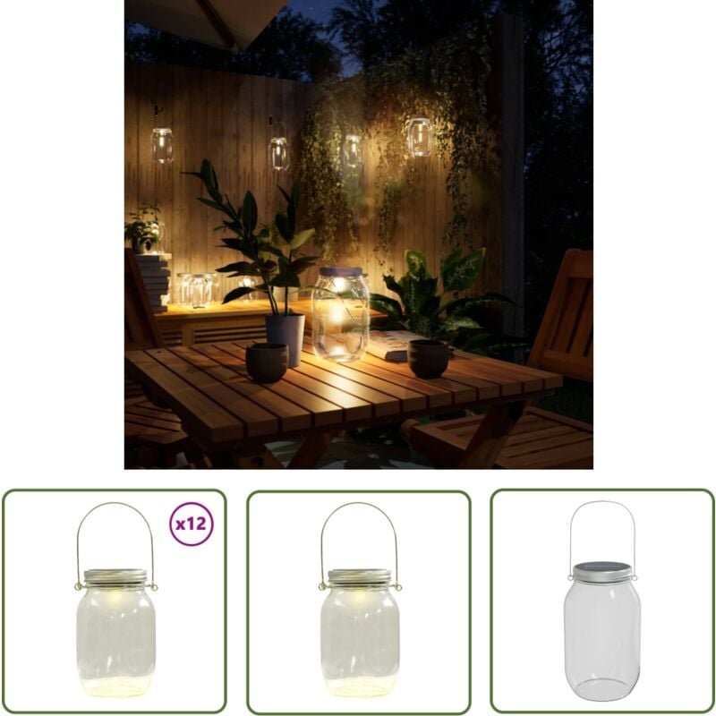 Thumbnail - Solarleuchten Einmachglas-Design 12 Stk. Warmweiß - Solarlaternen - Outdoorbeleuchtung - Gartenlampen - LED-Gartenlampe ...