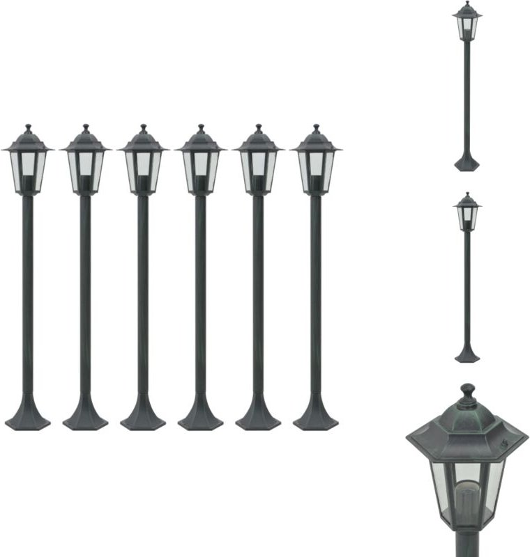 Garten-Pollerleuchte 6 Stk. E27 110 cm Aluminium Dunkelgrün - Gartenlaterne - LED-Lampe - Außenscheinwerfer - Außenbeleu...