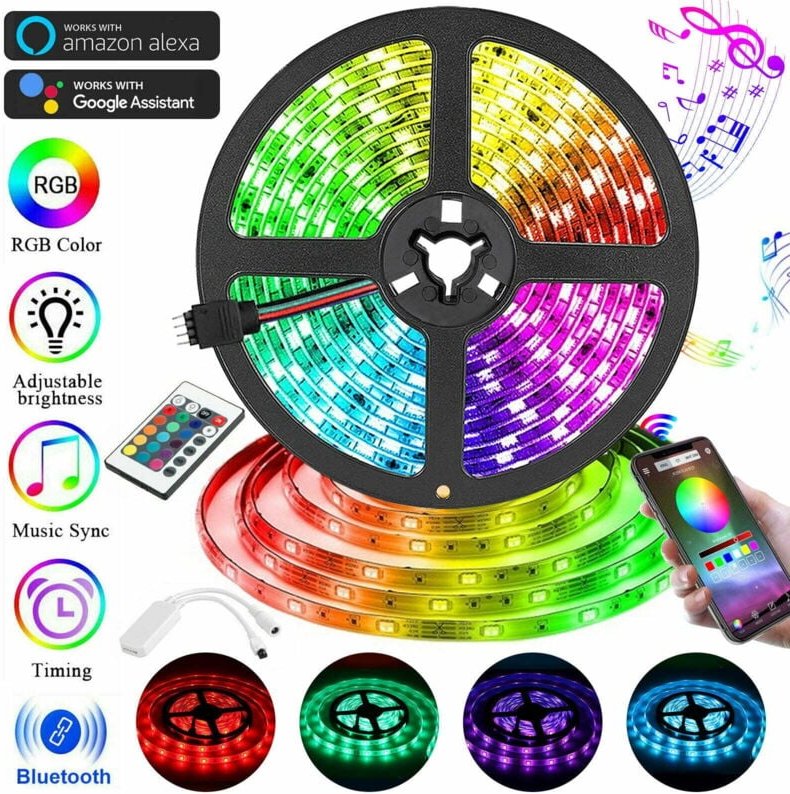 Thumbnail - 5 m (16,4 Fuß) intelligenter WiFi-RGB-Musiksynchronisations-LED-Lichtstreifen funktioniert mit Home-Software-App + Fernb...
