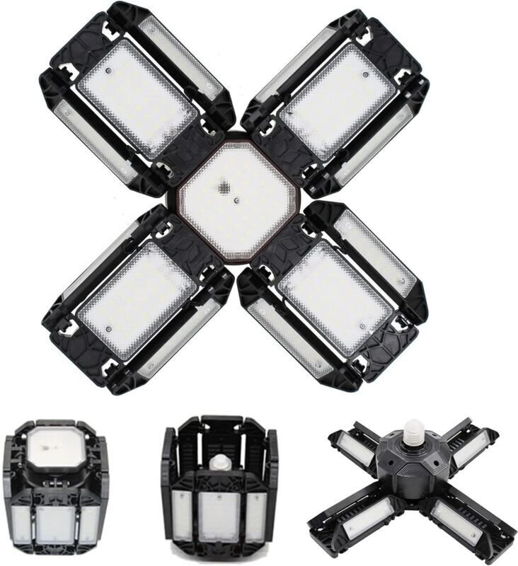 LED-Garagenleuchte, LED-Garagenbeleuchtung, verstellbare Werkstatt-Deckenleuchte, E27 6000K Beleuchtung, mit mehreren ve...