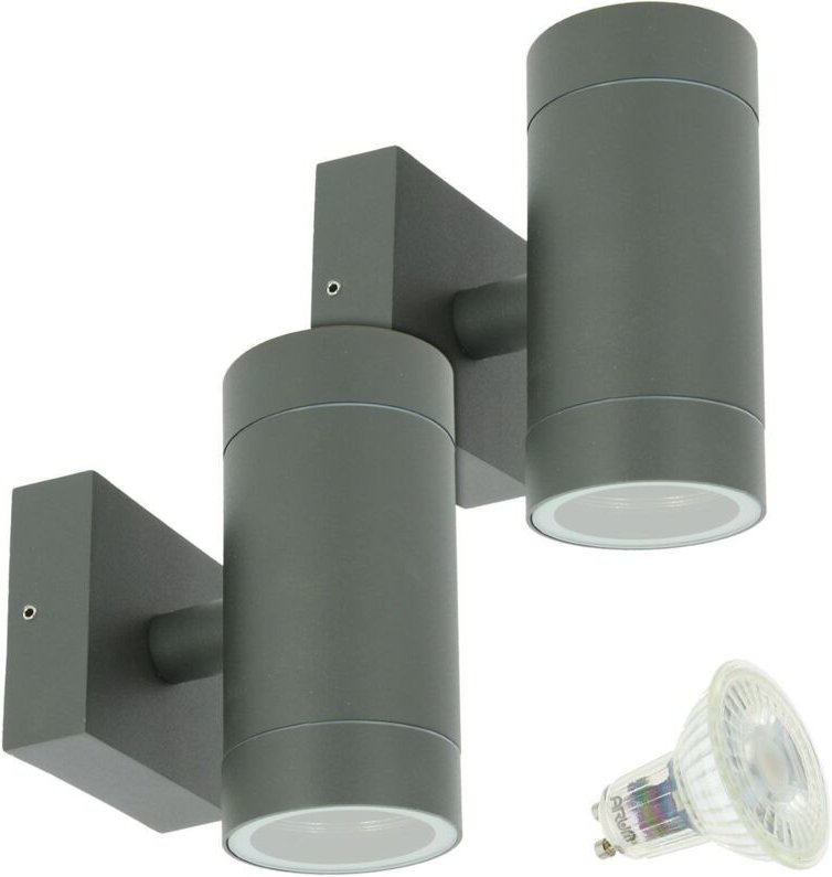2er-Set Wandleuchten VENICE Outdoor Anthrazitgrau Doppelstrahl mit 4 LED-Leuchtmitteln GU10 5W Farbtemperatur: Warmweiß ...