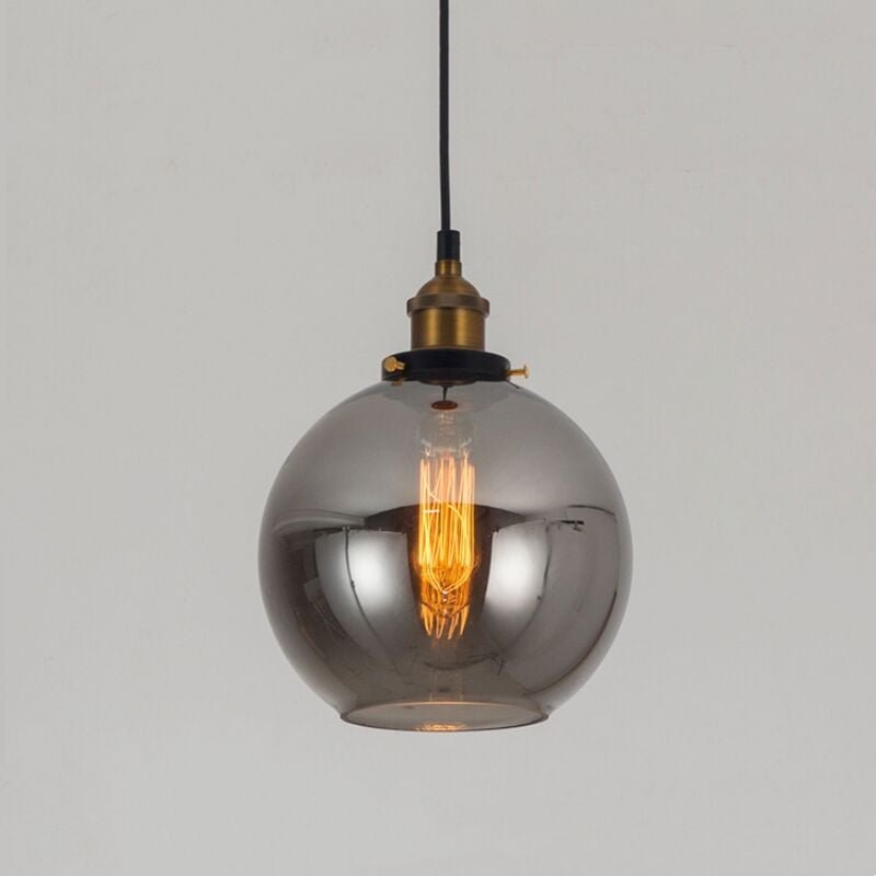 Industrial Vintage Pendelleuchte Glas Hängelampe E27 Messing Anhänger Deckenleuchten - c Rauchgrau