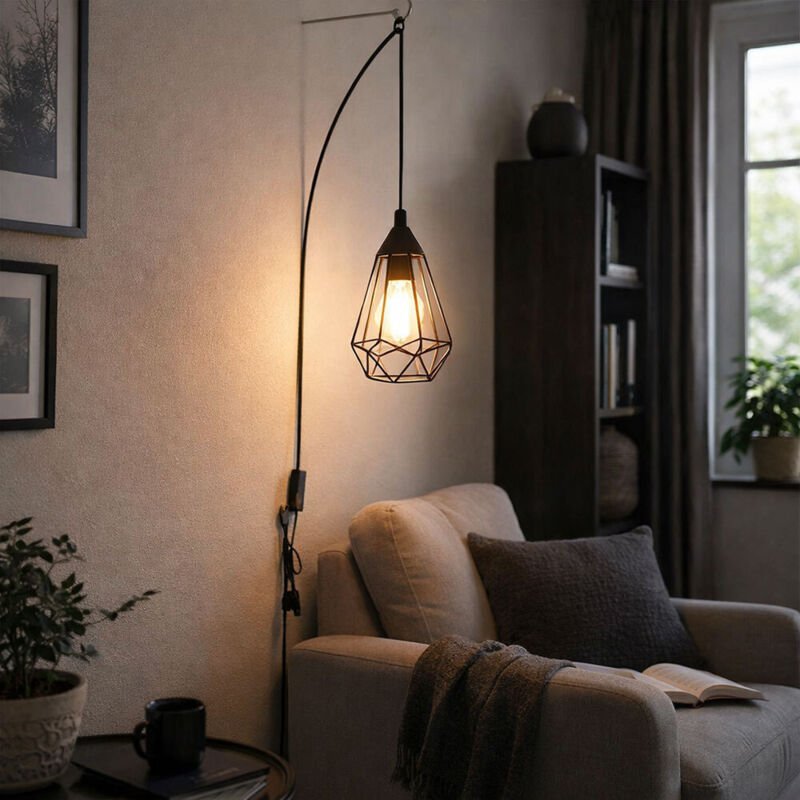 Hängelampe Pendellampe Esszimmerlampe Geflecht schwarz Wohnzimmerlampe L 200 cm