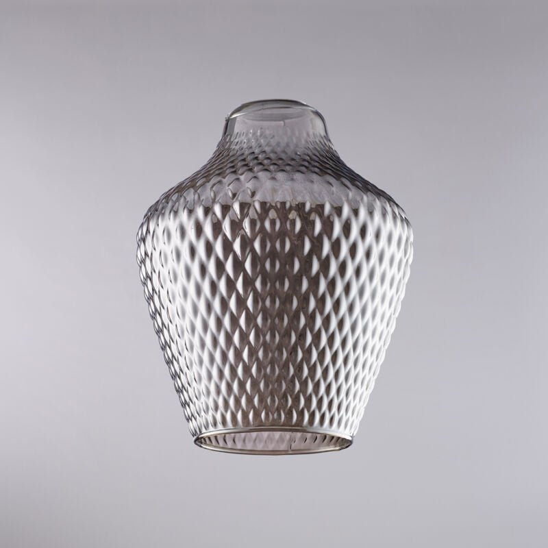 Diffusore in vetro soffiato grigio specchiato con decoro in rilievo H.27 - Ø21